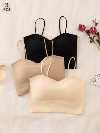 3pcs/Set Seamless Padded Bras With Wireless Bra
