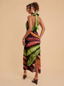 Travachic Summer Casual Dress For Holiday Dates, Beach Dress For Vacation With Cross-Neck Ties, Back Slit With Artistic Seafood Print, Women's Dress For Summer Beach Outings, School Uniform, Very Simple Outfit, Office Attire, Old Money Style Outfit, Teacher Outfit, Date Outfit, Women's Independence Day Dress, Graduation Season, Dress For Attending Wedding Season With Sisters For Afternoon Tea Gatherings On Holidays - Multicolor - View 2