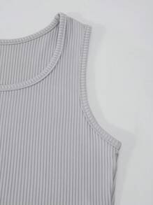 SHEIN 3 件套青少年女孩轻质防晒长袖衬衫、吊带背心和裤子休闲舒适服装，春夏季 - 淺灰色 - 查看 4