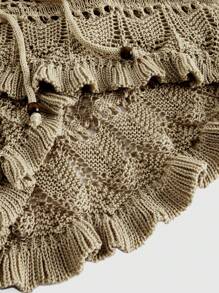 ROMWE Women's Summer Beach Casual Vacation Hollow-Out Knit Skirt - Khaki - View 4