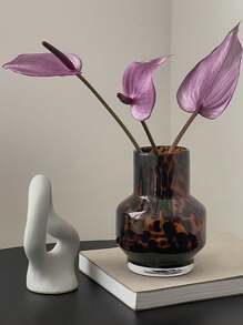 1 件简约优雅豹纹玻璃花瓶，可放置干花或鲜花，适合客厅或餐厅装饰家居装饰