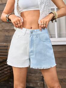 LanaWest 女士夏季拼色牛仔休闲短裤 - 彩色 - 查看 4