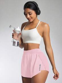 Sovereign Charm Women's Letter Print Side Split Casual Sports Shorts Workout Short - Pink - View 4