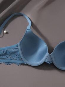 SHEIN 女士纯色蕾丝拼接文胸三件套