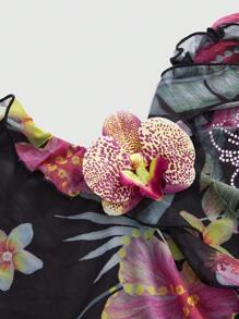 ROMWE Váy ngắn hở lưng in hoa, trang phục gợi cảm cho bãi biển/lễ hội/kỳ nghỉ - Nhiều màu - Xem 3