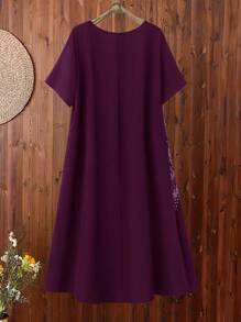 Rusticease Vestido casual de talla grande con estampado de patchwork para vacaciones