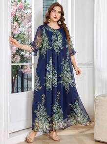 Lacomfia Vestido informal estampado de estilo árabe para mujer de talla grande