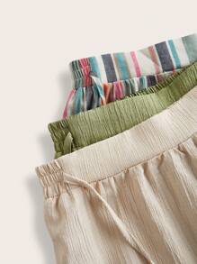 SHEIN Essnce 3 件套女士休闲系腰口袋直筒裤套装，条纹面料，凉爽穿着，轻松舒适，休闲穿着，波西米亚风格，适合夏季 - 彩色 - 查看 3