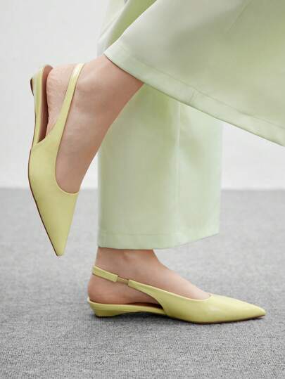 CUCCOO BIZCHIC Women's Summer New Arrivals Double Square Buckle Pointed Toe Low Chunky Heel Flat Mule Shoes, Personalized Versatile Comfortable Chocolate Brown Slip-On Ballet Flats For Work And Casual Wear