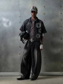 NEON BLANC Áo denim đính đá thời trang mùa hè cho nữ - Màu xám đen - Xem 1