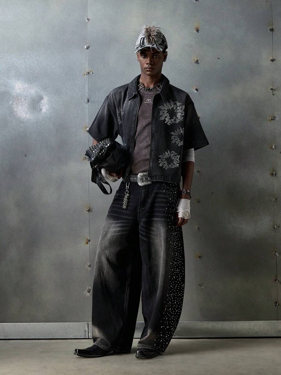 NEON BLANC Áo denim đính đá thời trang mùa hè cho nữ - Màu xám đen - Xem 1