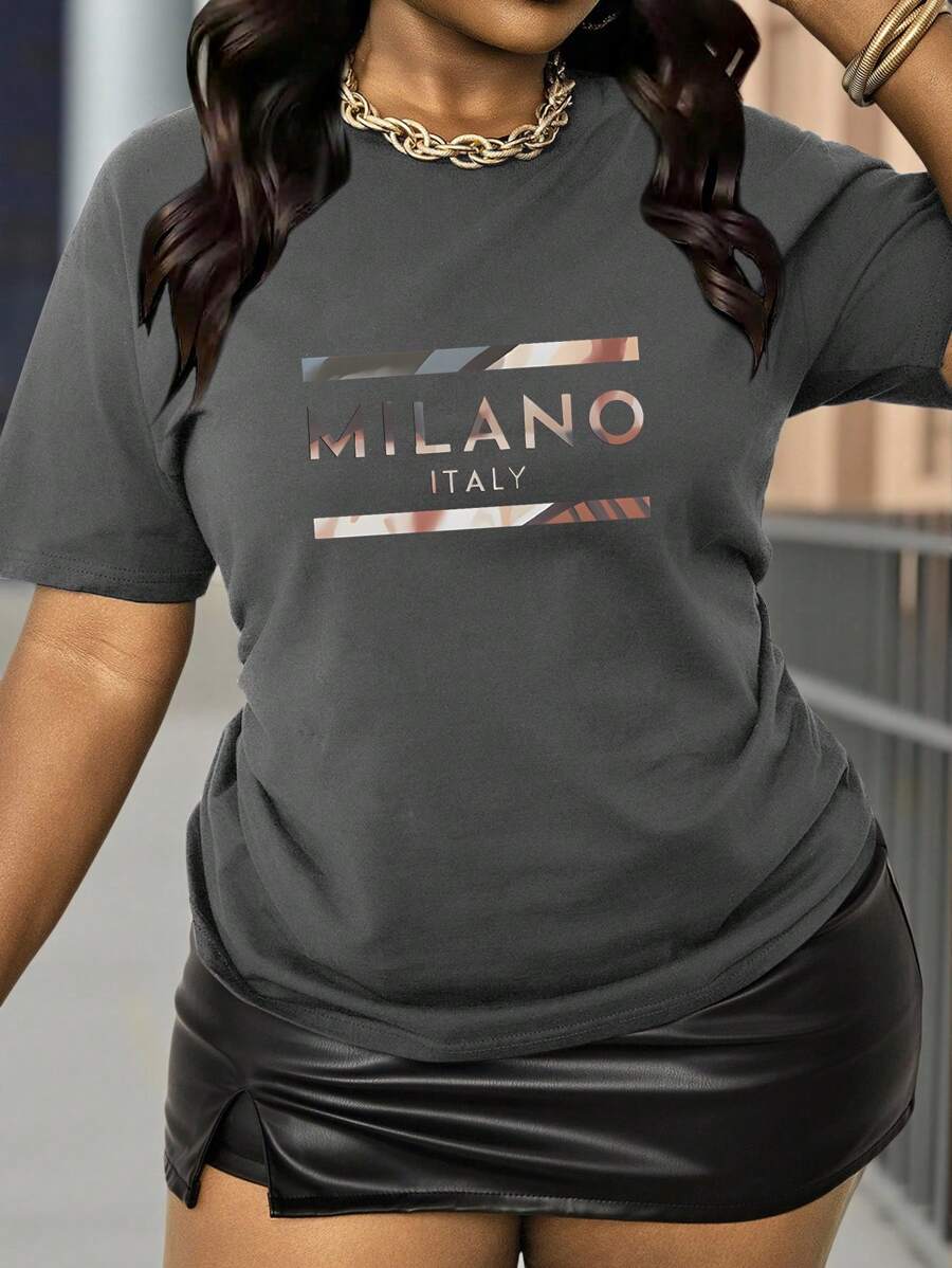 Maweii MILANO ITALY Graphic Print T-Shirt For Women - Elegant, Comfortable, Stylish Crew Neck, Breathable Polyester Blend, Casual Wear