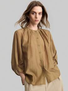 Ontre 2 piezas Blusas de mujer casuales de unicolor con mangas farol, camiseta elegante para el verano, festivales de música, fiesta