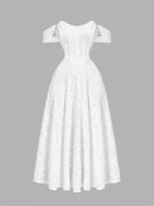 SHEIN MOD 白色蕾丝无肩带紧身连衣裙（女款） - 白色 - 查看 1