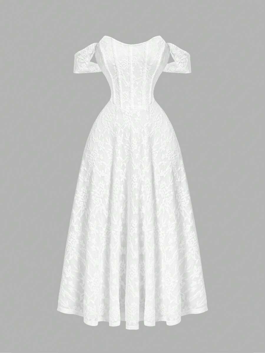 SHEIN MOD 白色蕾丝无肩带紧身连衣裙（女款） - 白色 - 查看 1