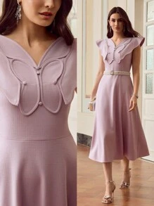 ZEYLAH Women's Solid Color Minimalist Long Butterfly Dress For Daily Wear - Purple - View 7