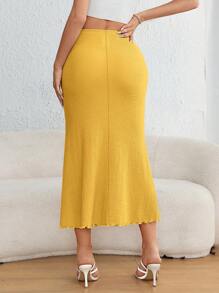 SHEIN PETITE CURVE Váy xòe đuôi cá màu trơn cỡ lớn cho nữ - Màu vàng - Xem 2