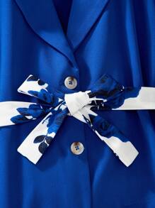 2pcs/Set Tween Girl Floral Print Pleated Slip Dress & Elegant Jacket - Royal Blue - View 7