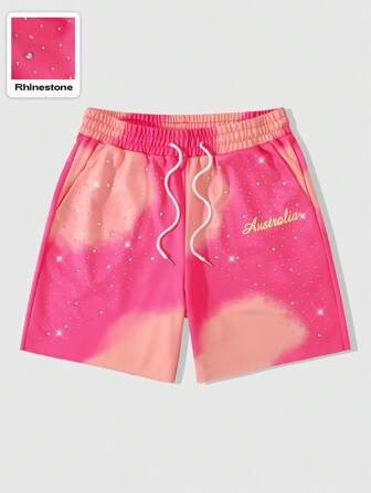 Street Life Short homme délavé dégradé avec décoration de diamants étincelants