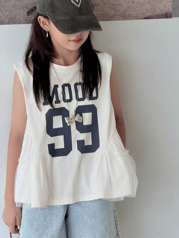 Dazy Kids Tween Girls Round Neck Printed Sleeveless T-Shirt, Summer,Back To School Clothes