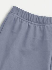 SHEIN 2 件套年轻女孩休闲简约圆领短袖上衣和长裤套装，适合夏季 - 淺灰色 - 查看 4