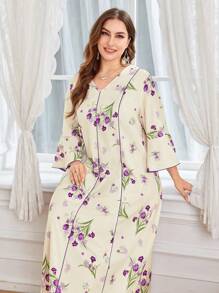 SHEIN Najma Elegant Casual Delicate Printed Arabian Style Dress - Multicolor - View 3