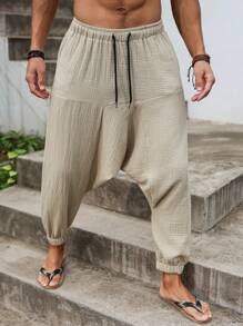 Manfinity RSRT Men Casual Solid Color Loose Harem Pants, Summer StylishLoose And Stylish Nine-Inch Pants, Suitable For Daily Leisure, Weekend Trips, Outdoor Activities, Travel Expeditions, Friend Parties, Music Festivals And Other Young Social Occasions. These Trousers Are An Indispensable Item In A Man's Wardrobe And A Great Gift For A Boyfriend Or Husband., Fall