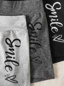3pcs/Set Girls' Casual & Comfortable Letter Print Colorful Sports Shorts - Multicolor - View 3