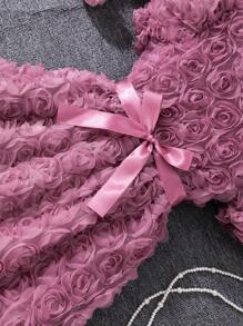 Vestido de verano elegante para niñas con mangas abultadas, cintura entallada y estampado floral de unicolor
