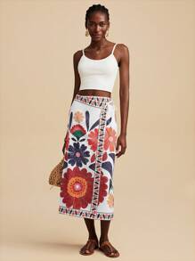 Travachic Woven Print Women Retro Style Skirt - White - View 4