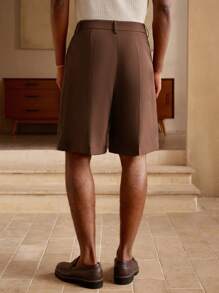 Manfinity BRENVOR Men's Summer New Pleated Loose 5 Point Bermuda Shorts - Redwood - View 2