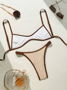 Swim Vcay Bộ đồ bơi bikini gợi cảm dây mảnh mùa hè Swim Mod dành cho nữ, đồ bơi bó sát thường ngày vải kết cấu tương phản 2 mảnh - Nhiều màu - Xem 2