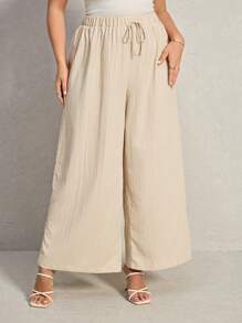 SHEIN LUNE 2 piezas Pantalones casuales de talla grande de unicolor