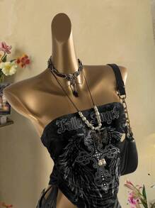 Attitoon Women's Casual Vintage Punk Cropped Knotted Bandeau Top,Summer Back To School - Multicolor - View 7