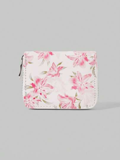 Fairycore 1pc Colorful Floral Print Simple Zipper Coin Purse For Women