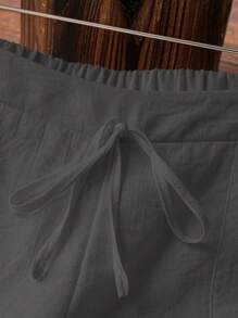 EMERY ROSE 亚麻裤，适合休闲、运动、日常穿着、夏季海滩度假 - 深灰色 - 查看 6