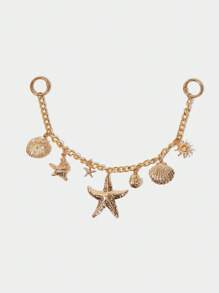 SHECARRY 1pc Golden Starfish & Shell Decor Bag Chain, Unlocking The Fashion Code Of The Ocean