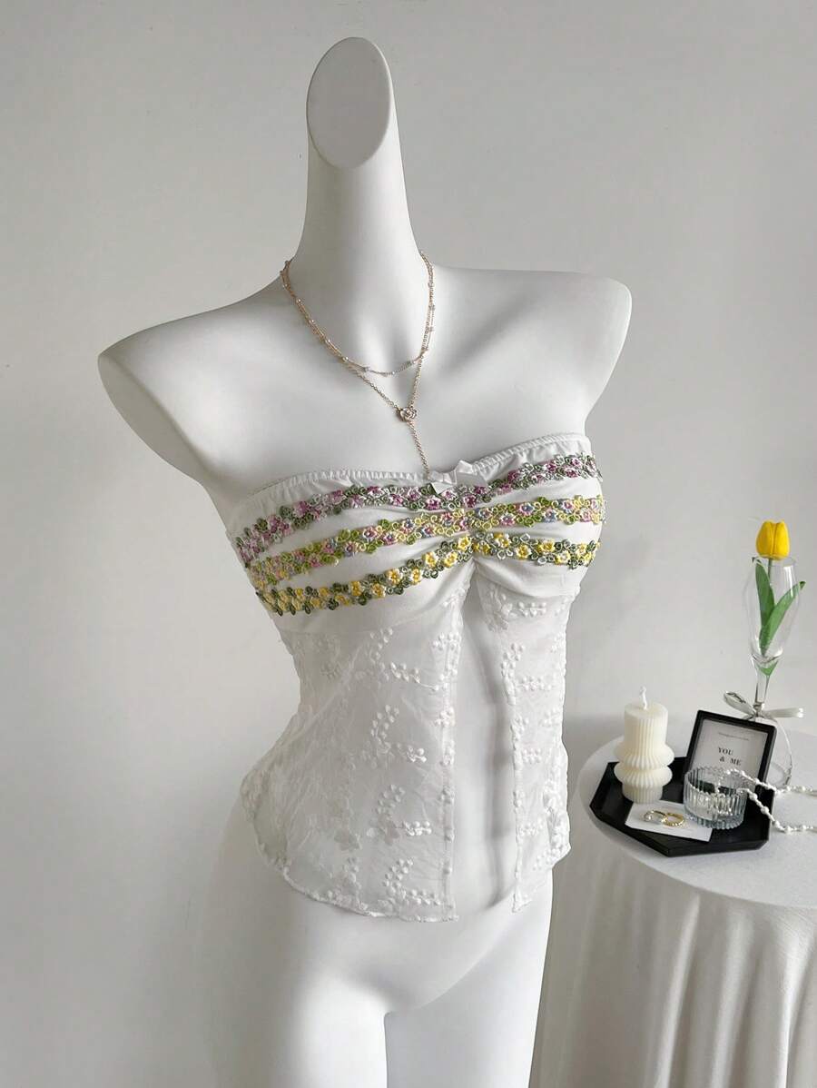 Sweetra Women's Holiday Ruffle Sweetheart Neck Cropped Top - White - View 1