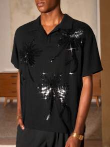 Manfinity BRENVOR 男士POLO衫欧货重工工艺珠绣新款宽松休闲百搭黑色衬衣 - 黑色 - 查看 3