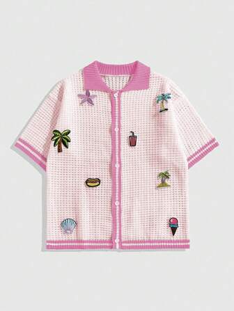Prep Tricot de pull d'homme de loisirs de vacances avec ornements décoratifs et bordures contrastées