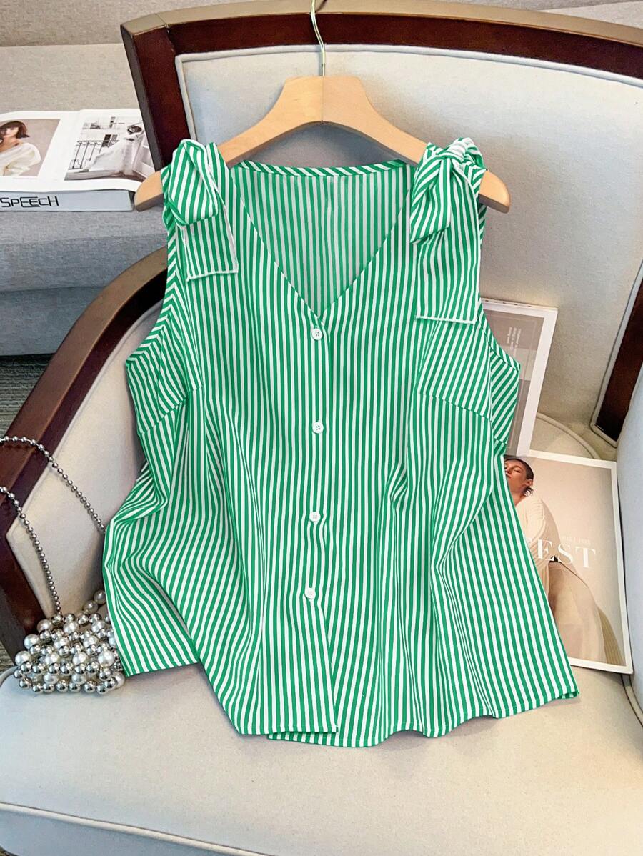 GlowEve CURVE Blusa casual elegante a rayas para mujer de talla grande, adecuada para primavera y verano - Verde - Ver 1