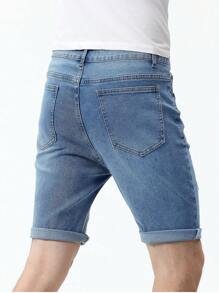 Manfinity Homme Men's Pocket Ripped Cuffed Casual Versatile Denim Shorts Ripped Jorts - Light Wash - View 8