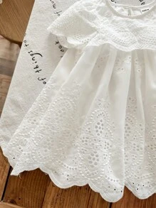 LMoss Kids LMoss Baby Girl Woven Embroidered Ruffle Hem Casual Dress White Lace Ivory Vintage Newborn - White - View 3