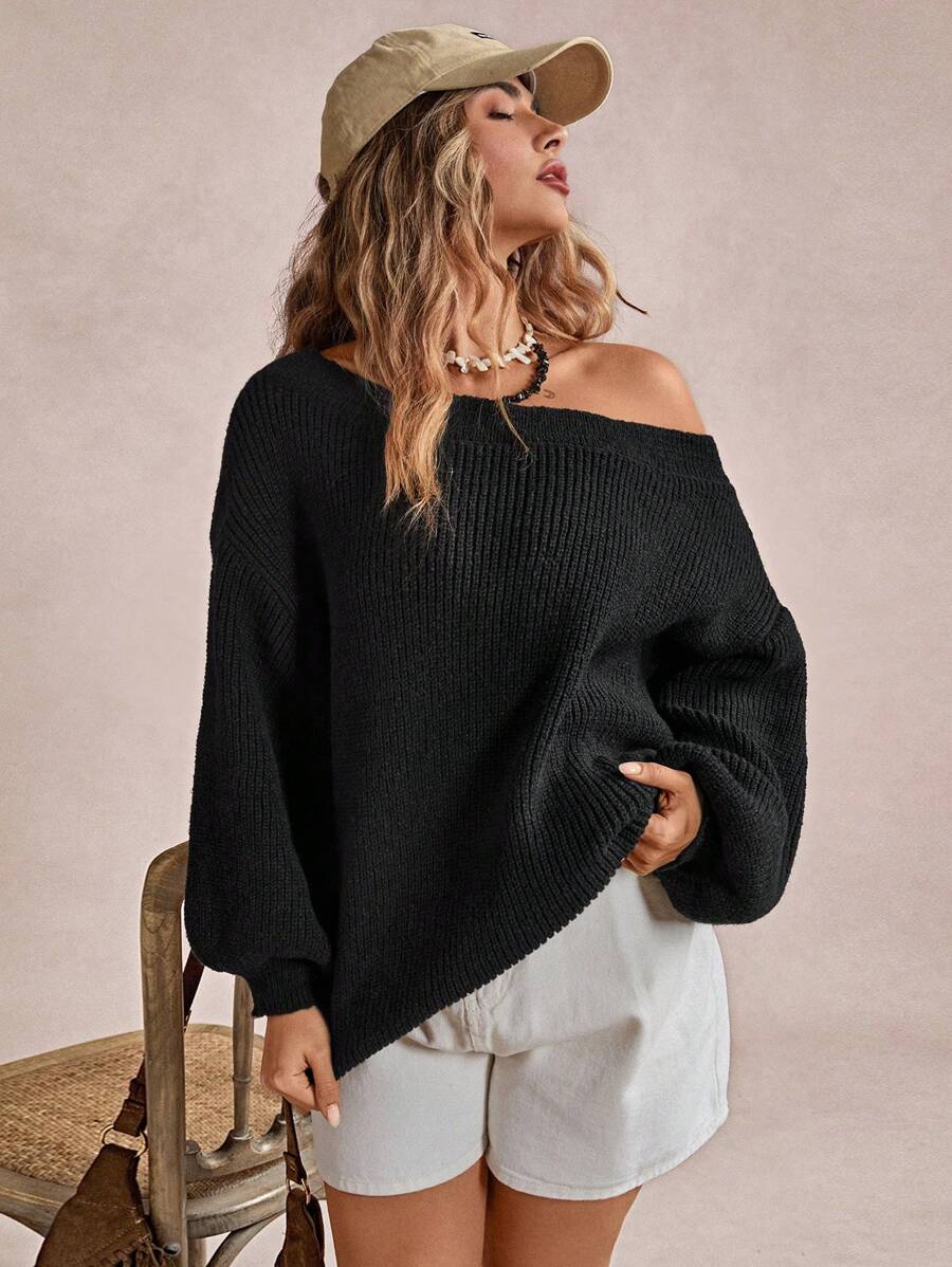 Freevana Plus Size Spring Summer Autumn Winter Bowknot Tie Design Cute Elegant Warm Comfortable Ballet Style Oversize Off-Shoulder Slimming Ladies Sweaterbusiness Casual Woman, Holiday Outfits, Country Sweater Tops