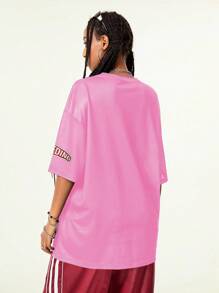 Coolane 女士街头服饰运动 Blockcore 数字印花网眼针织 T 恤，情侣同款 - 粉色 - 查看 9