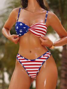 Glamine 2 Stück/Set Digital bedruckter USA Flaggen Muster Bikini, Urlaubs Badeanzug Set für den 4. Juli - Verschiedenfarbig - Übersicht 7