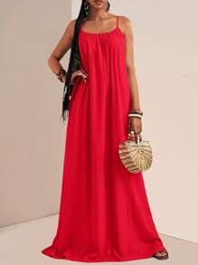 Zivah 2025 年夏季新品 - 音乐节、复活节、圣帕特里克节、西部风格、游牧风格、生日派对、毕业季、学生装、日常休闲、百搭百搭、休闲、邮轮旅行、海滩、日光浴、病毒式传播、细肩带、可调节扣、垂直纹理、宽松版型、卡其色女装 - 紅色 - 查看 6