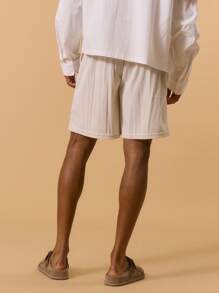 Musero Ribbed Longline Embroidered Shorts Pleat Detailing Button Fastening Spring Summer Vacation Holiday - Apricot - View 4
