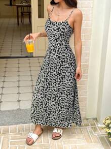 SHEIN EZwear 女士黑色碎花梭织吊带裙