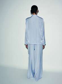 Lumivelle Women Casual Notched Collar Blazer & Drawstring Waist Pants Suit Set - Blue - View 2